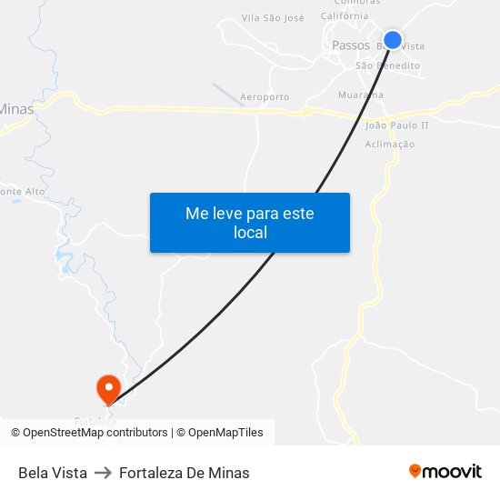 Bela Vista to Fortaleza De Minas map