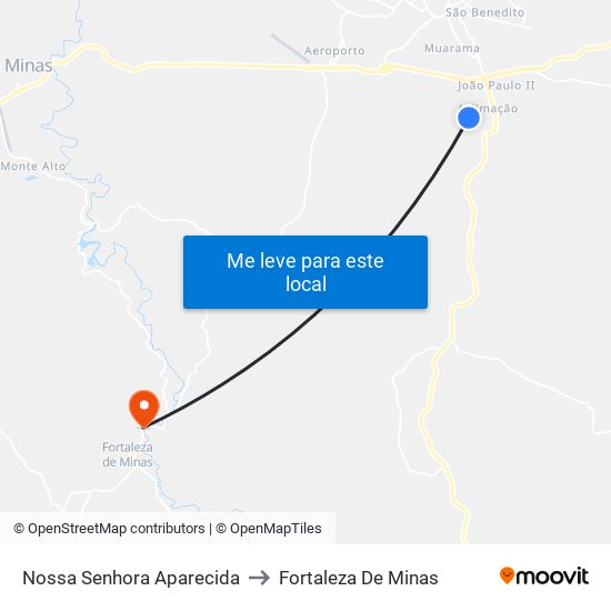 Nossa Senhora Aparecida to Fortaleza De Minas map
