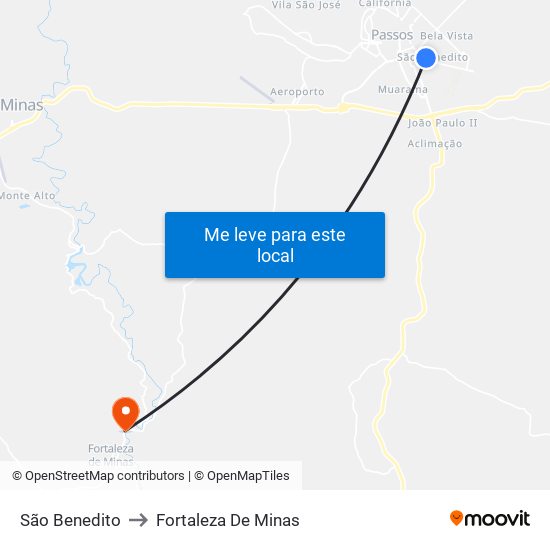 São Benedito to Fortaleza De Minas map