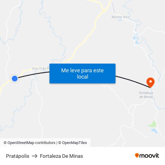 Pratápolis to Fortaleza De Minas map
