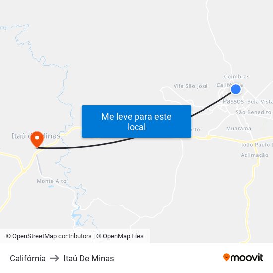 Califórnia to Itaú De Minas map