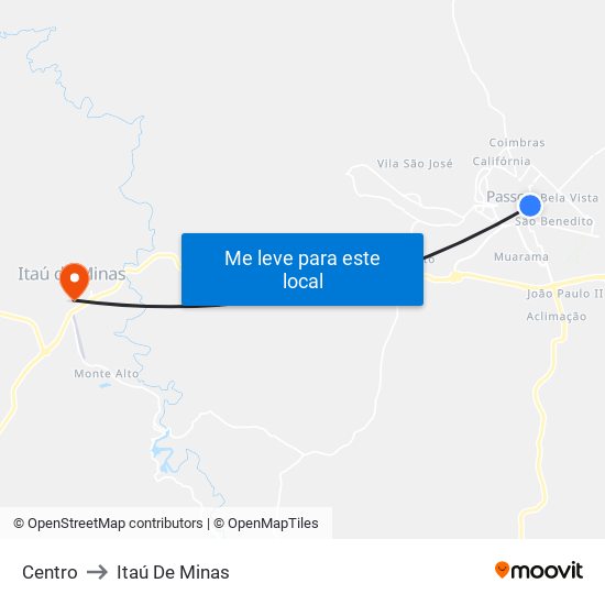 Centro to Itaú De Minas map