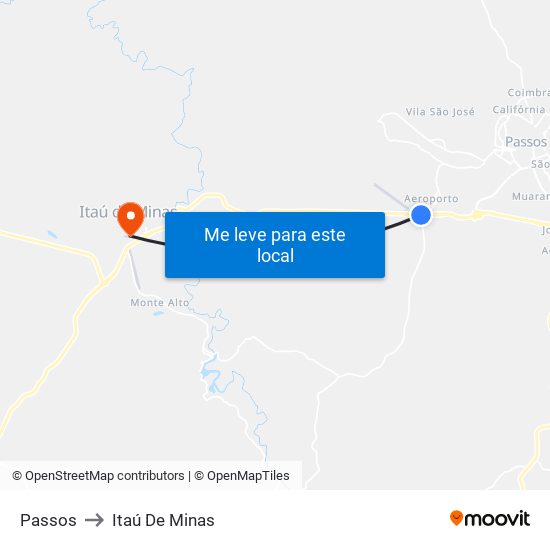 Passos to Itaú De Minas map