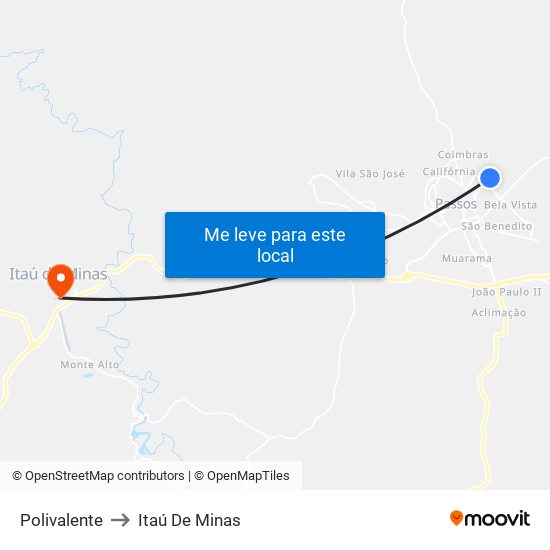 Polivalente to Itaú De Minas map