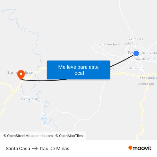 Santa Casa to Itaú De Minas map