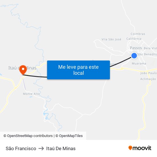 São Francisco to Itaú De Minas map