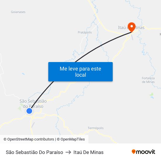 São Sebastião Do Paraíso to Itaú De Minas map