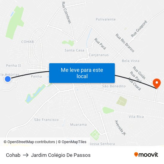 Cohab to Jardim Colégio De Passos map