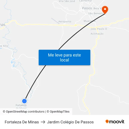 Fortaleza De Minas to Jardim Colégio De Passos map