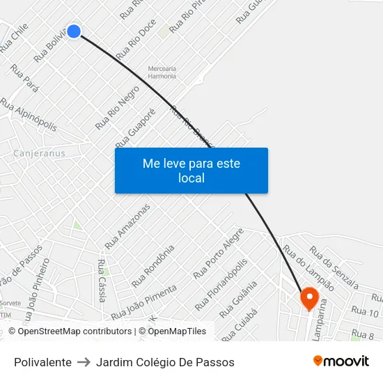 Polivalente to Jardim Colégio De Passos map