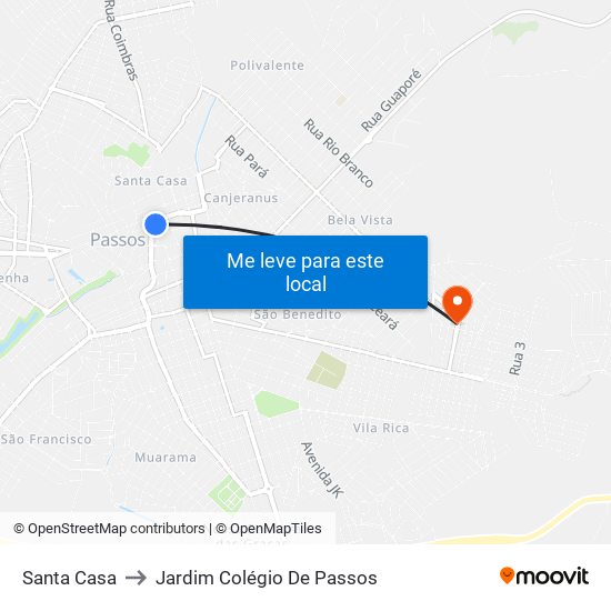 Santa Casa to Jardim Colégio De Passos map