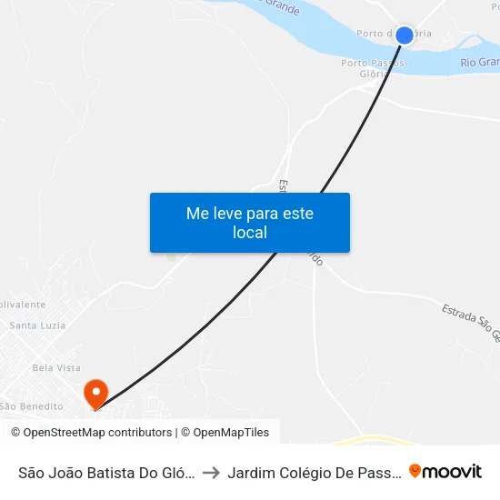 São João Batista Do Glória to Jardim Colégio De Passos map