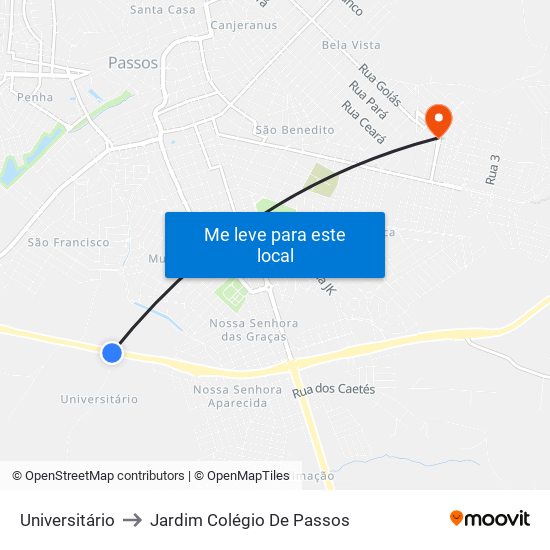 Universitário to Jardim Colégio De Passos map