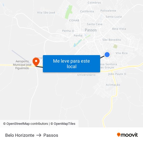 Belo Horizonte to Passos map