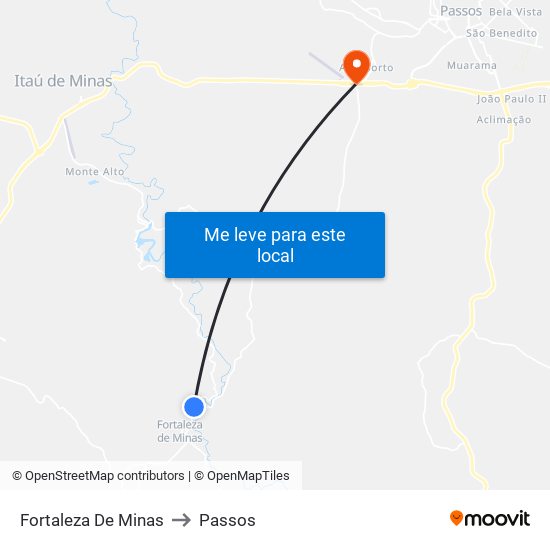 Fortaleza De Minas to Passos map