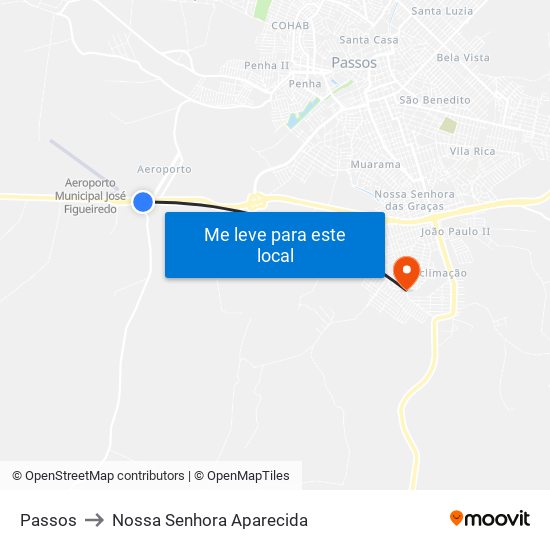 Passos to Nossa Senhora Aparecida map