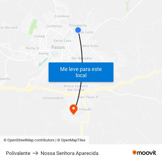 Polivalente to Nossa Senhora Aparecida map