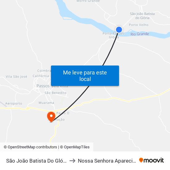 São João Batista Do Glória to Nossa Senhora Aparecida map