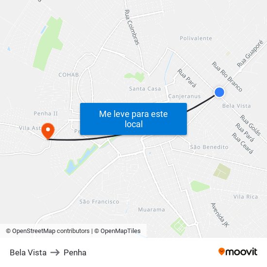 Bela Vista to Penha map