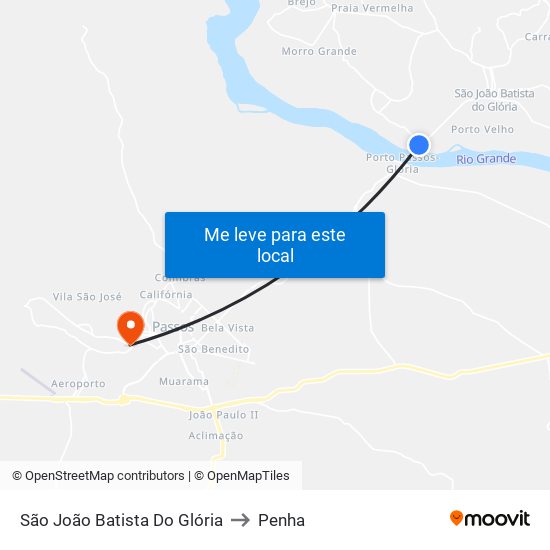 São João Batista Do Glória to Penha map