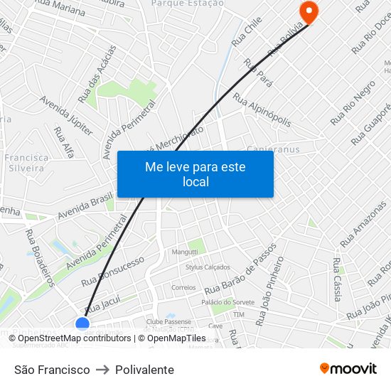 São Francisco to Polivalente map