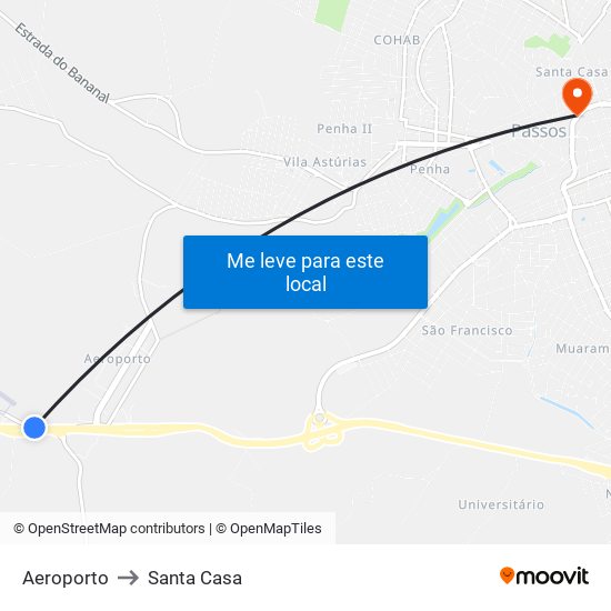 Aeroporto to Santa Casa map