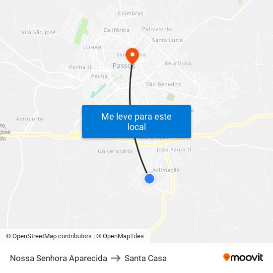 Nossa Senhora Aparecida to Santa Casa map