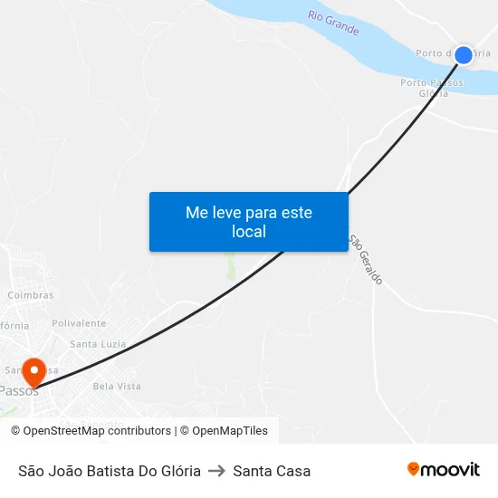 São João Batista Do Glória to Santa Casa map