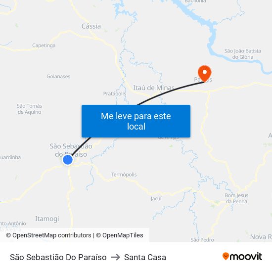 São Sebastião Do Paraíso to Santa Casa map