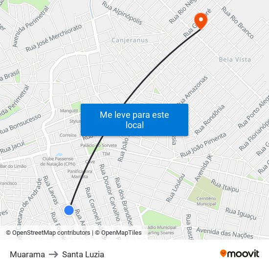 Muarama to Santa Luzia map