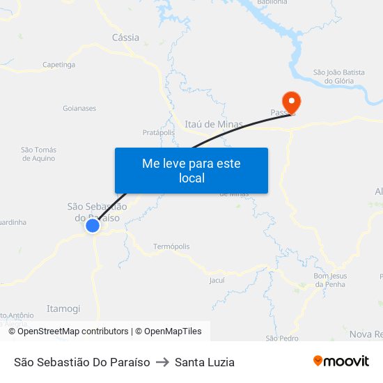 São Sebastião Do Paraíso to Santa Luzia map