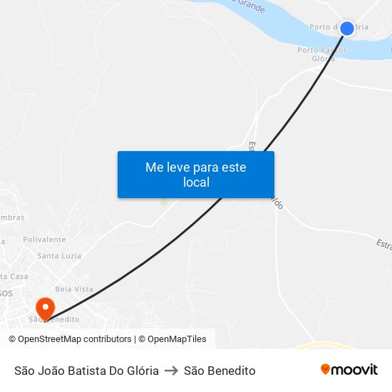 São João Batista Do Glória to São Benedito map