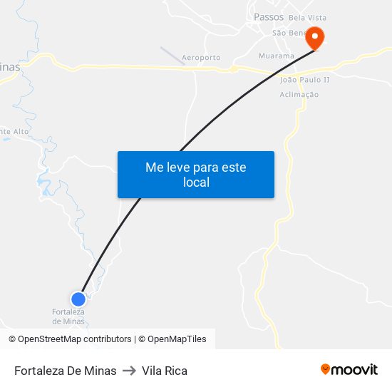 Fortaleza De Minas to Vila Rica map