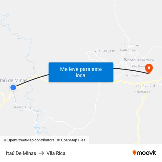 Itaú De Minas to Vila Rica map