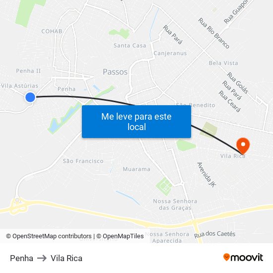 Penha to Vila Rica map