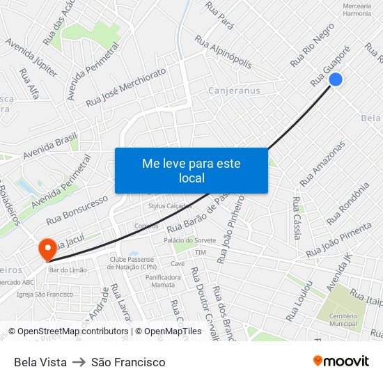 Bela Vista to São Francisco map