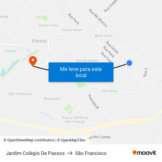 Jardim Colégio De Passos to São Francisco map
