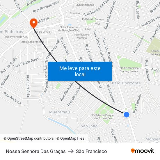 Nossa Senhora Das Graças to São Francisco map