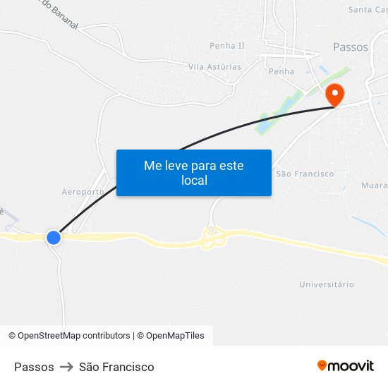 Passos to São Francisco map