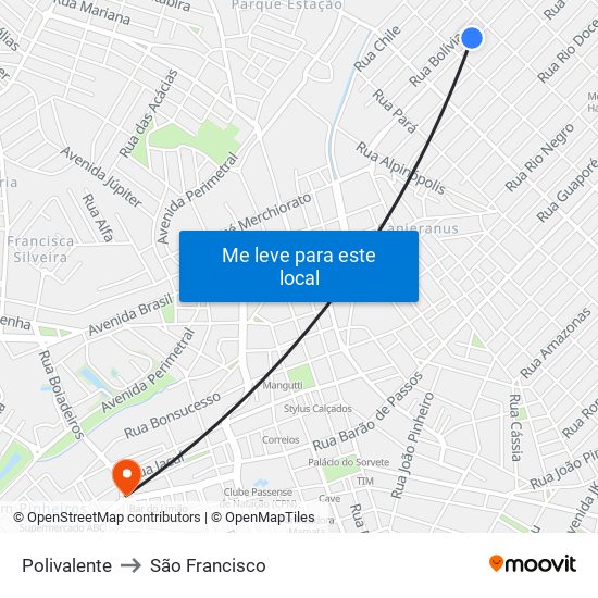 Polivalente to São Francisco map