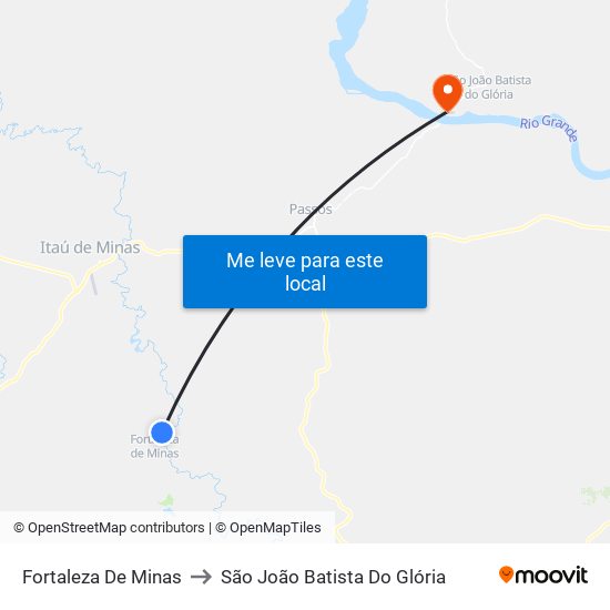 Fortaleza De Minas to São João Batista Do Glória map