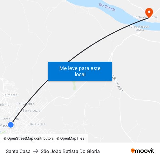 Santa Casa to São João Batista Do Glória map