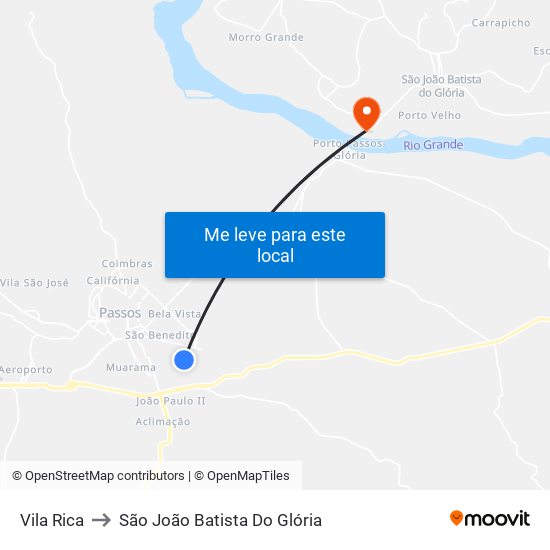Vila Rica to São João Batista Do Glória map