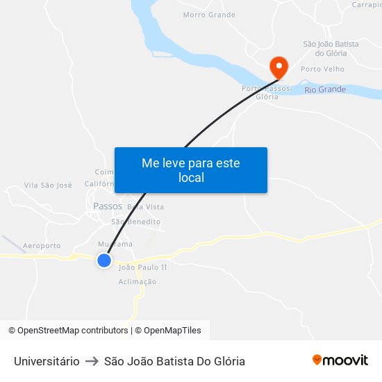 Universitário to São João Batista Do Glória map