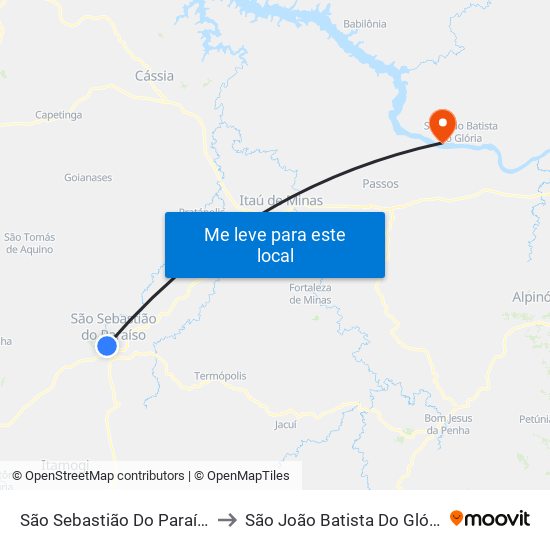 São Sebastião Do Paraíso to São João Batista Do Glória map