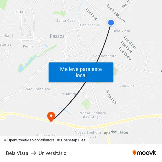 Bela Vista to Universitário map