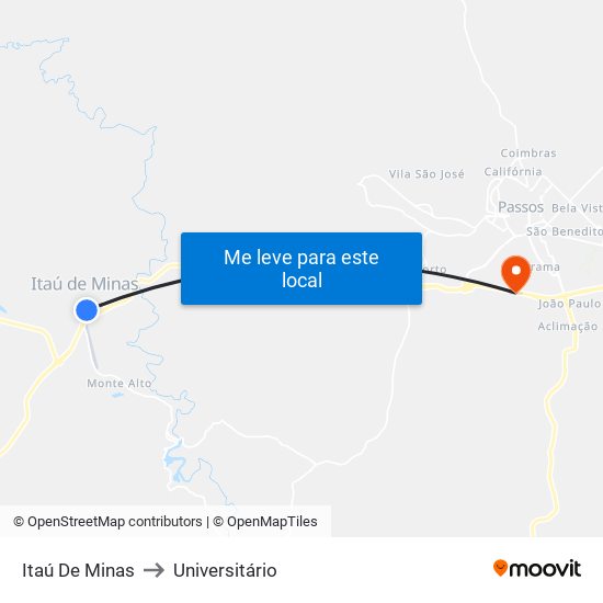 Itaú De Minas to Universitário map