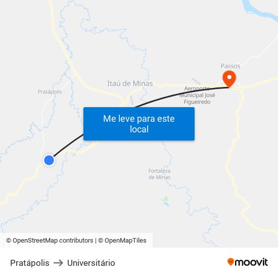 Pratápolis to Universitário map