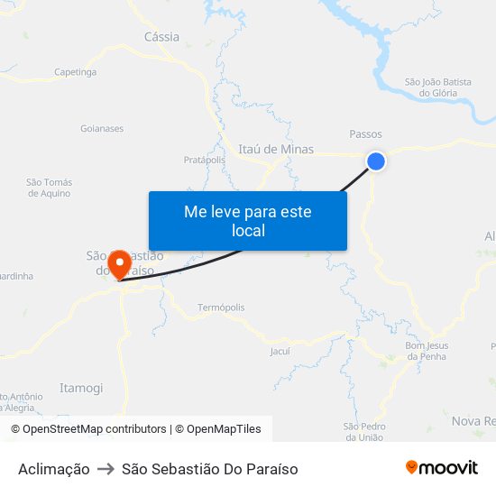 Aclimação to São Sebastião Do Paraíso map