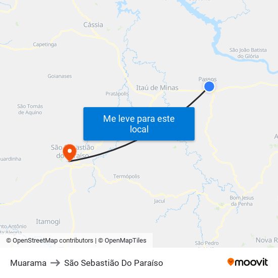 Muarama to São Sebastião Do Paraíso map